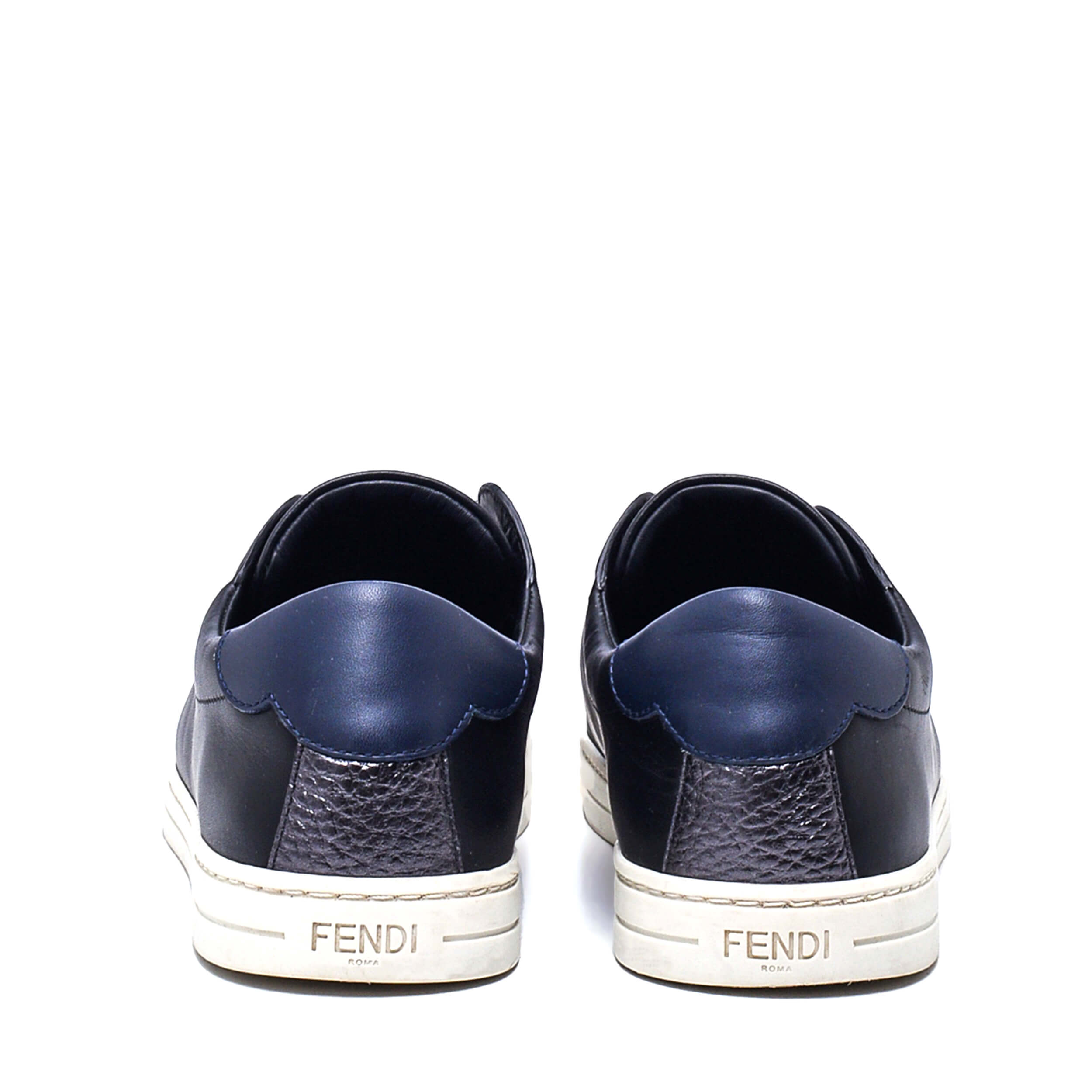 Fendi - Black Leather Rockoko Scallop Slip On Sneakers / 38